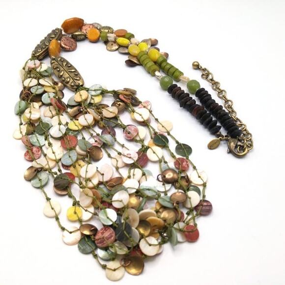 Chico's Beaded Long Necklace, Mother of Pearl Beads, 40 Inches, Earth Colors - Picture 5 of 10